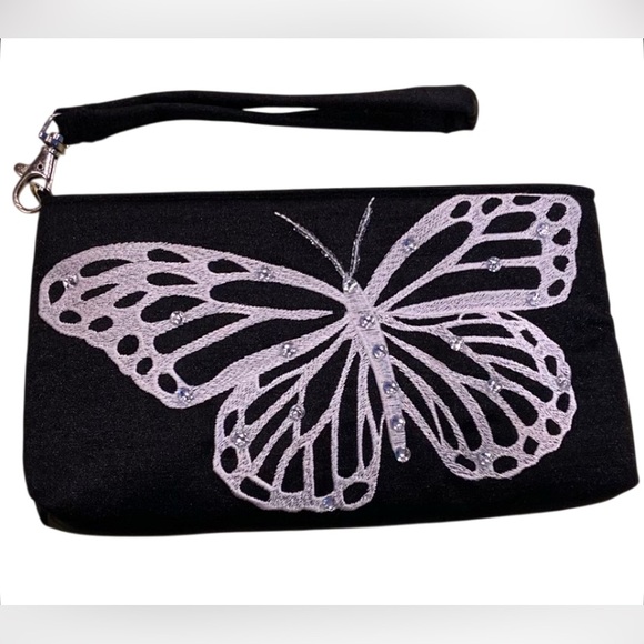 Elegant Black Butterfly Embroidered Clutch - Picture 1 of 11